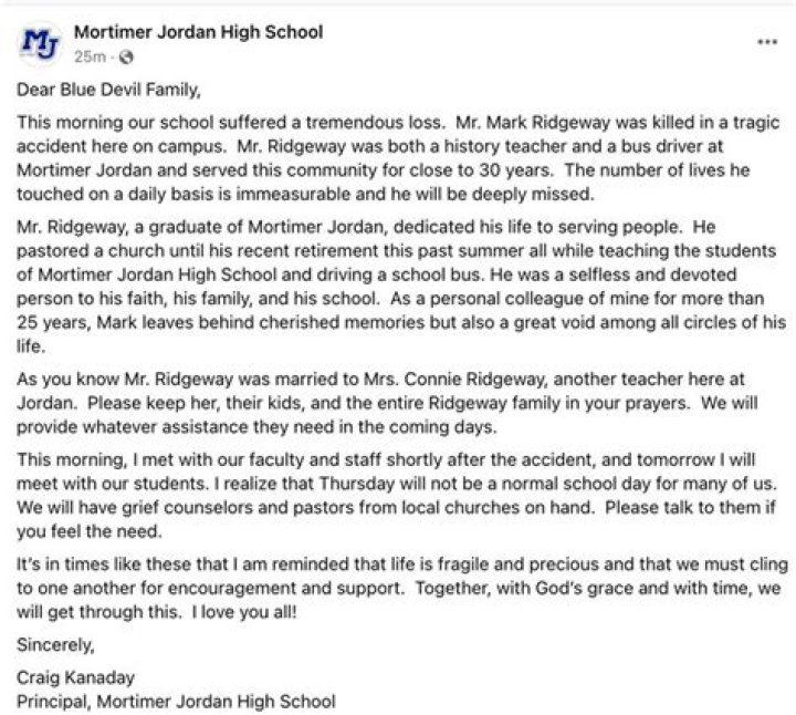 Who died in the Mortimer Jordan High School bus accident? Classes dismissed following teacher’s death